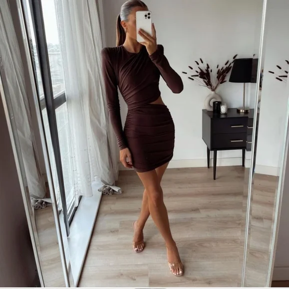 Zara Draped Brown Mini Dress NWT - Picture 9 of 15
